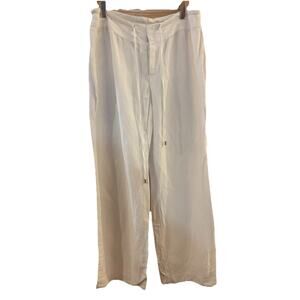 Calvin Klein Women’s Pants Linen Rayon Cream Sz 10 Wide Leg Resort Beach Summer